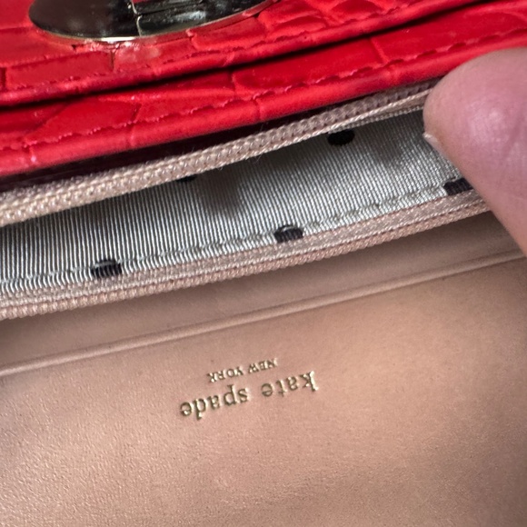 Kate Spade Red/ Coral Croc-Embossed Clutch Wallet - Picture 8 of 11